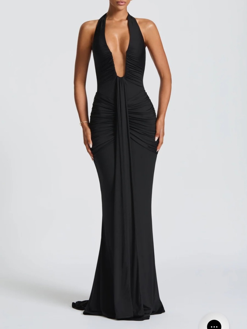 Elegant Black Plunge Halter Evening Dress